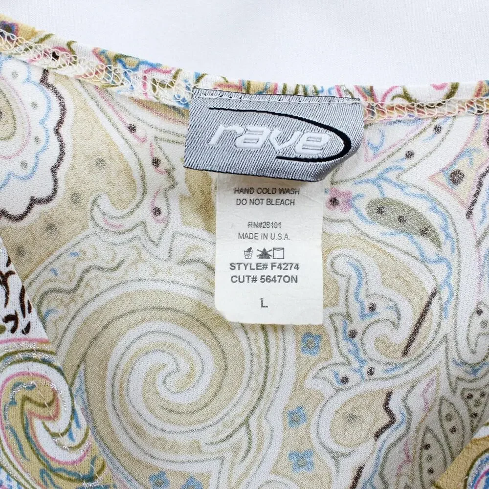 RAVE Vintage 2000's Tan Paisley Floral Ruched Short Sleeve Scrunchy Top - Picture 3 of 7